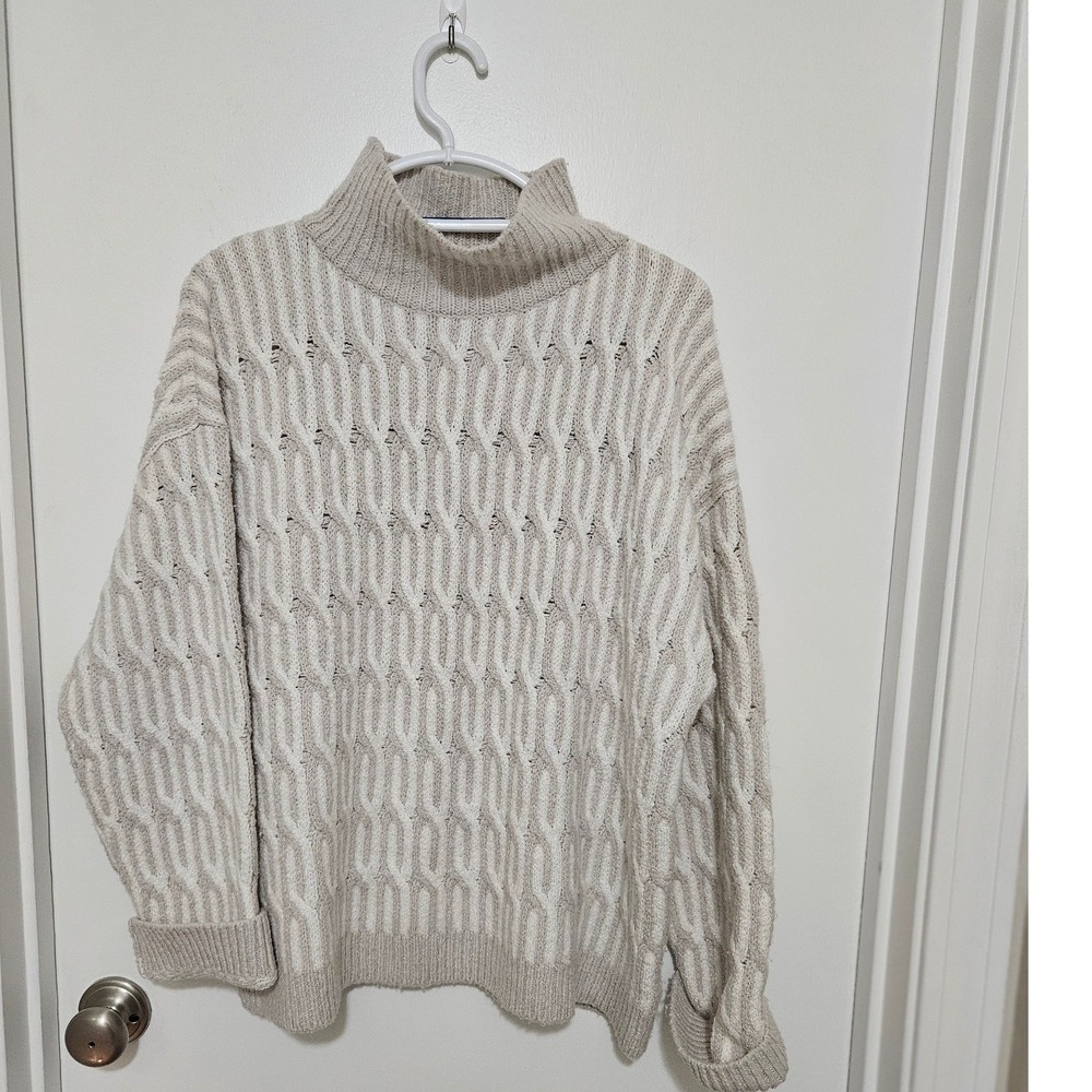 Haven Well Within Organic Cotton Cable Knit Mock Neck Sweater Oatmeal Large